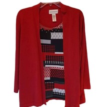 Alfred Dunner Women&#39;s Twofer Top Red Color Block Long Sleeve Layered Seq... - $12.86