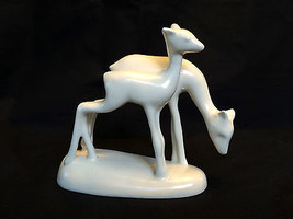 Blanc Gouda Figurine Couple De Cerf par Peter Swildens Plateel - $131.99