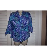 Vintage Erika turquoise/purple blouse S 3/4 sleeve Retro whimsy - $14.10 CAD