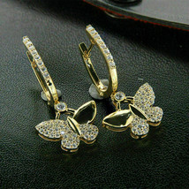 1Ct Round Simulated Diamond Dangle Butterfly Earrings 925 Silver Gold Plated - £73.11 GBP
