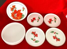 Vintage 4 Otagiri Round Christmas Coasters w Lacquerware Box Gibson Japan - $220.32 MXN