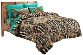 7 Pc Black Camo Full Size Mixed Colors Comforter Teal Sheets And Pillow Cases - £65.68 GBP