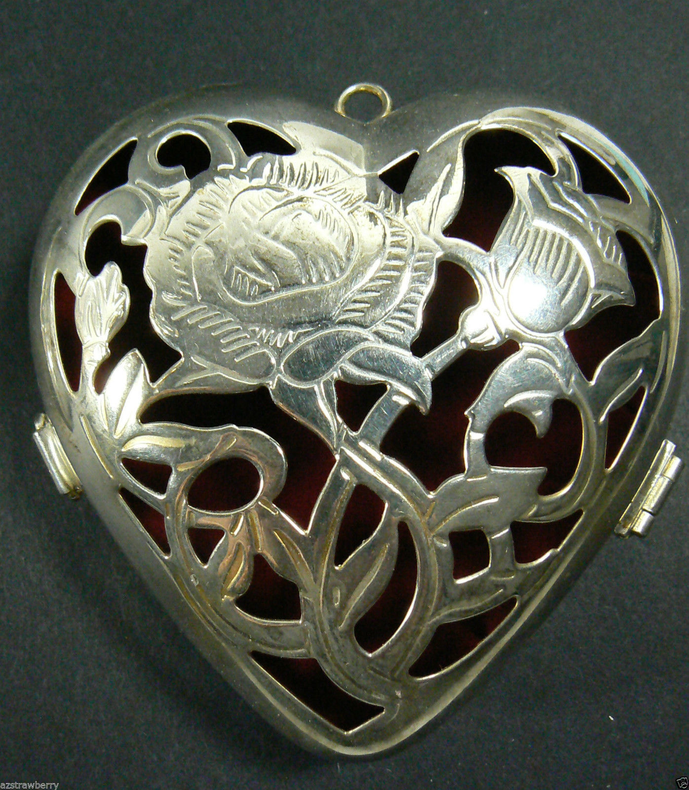 LENOX Kirk Stieff  Silverplate Heart Floral filigree Red velvet box gift holder - $23.76