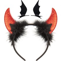Devil Horns Headband and 2 PCS Halloween Cartoon Bat Ears Bat Wings Hair Clips H - £14.43 GBP