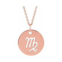 14k Rose Gold Virgo Zodiac Sign Disc Necklace with Adjustable Cable Chain - £390.81 GBP