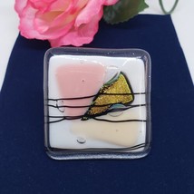 Artisan Modernist Abstract Vintage Fused Glass Brooch Pin - £15.68 GBP