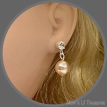 Light Pink Pearl Rhinestone Stud Dangle Doll Earrings • 18 Inch Doll Jewelry - £5.48 GBP