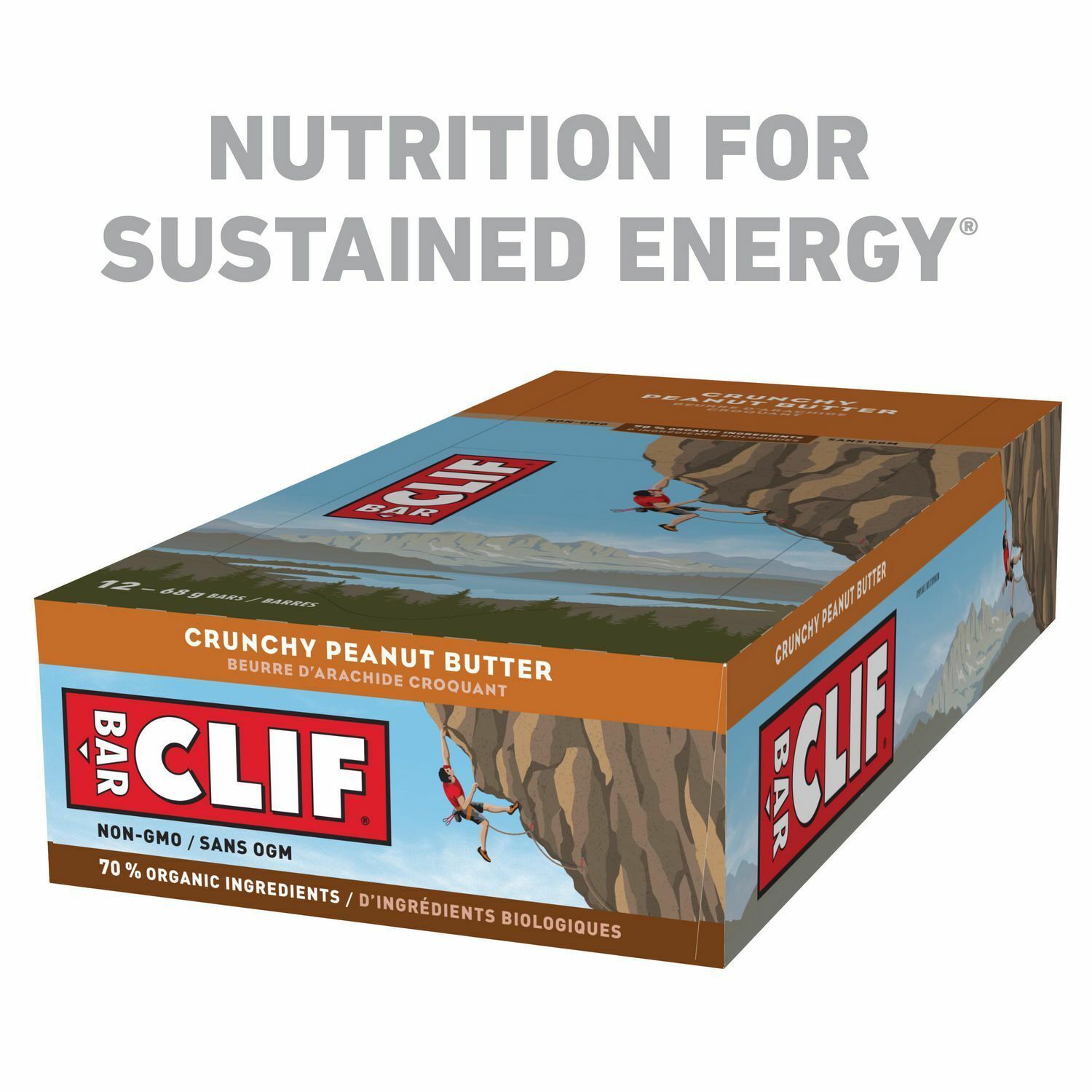 Box of 12 CLIF Bar Crunchy Peanut Butter Energy Bars 68g/2.40 oz Each Free Ship - $44.51
