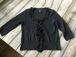 Cable &amp; Gauge Women’s Black Knit Ruffle Shirt Long Sleeve Stretch SZ L - £10.20 GBP