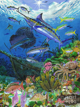Octopus Reef Fish Marlin Marine Animals Ceramic Tile Mural Medallion Backsplash - £47.46 GBP+