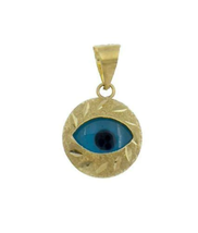 14k Yellow Gold Blue Evil Eye Pendant Charm Diamond Cut 0.8g - £59.53 GBP
