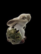 Large Garden Rabbit Bunny Figurine Pottery with Green Leafs and Lady Bug 12.5inc - £34.46 GBP