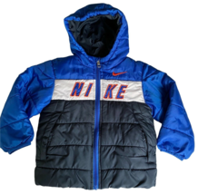 Nike Hooded Puffer Jacket Boy  sz 2T Spell Out Blue  Fleece Lined Color ... - £6.41 GBP