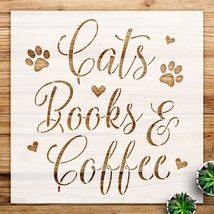 Cats Books Coffee Stencil Pattern for Walls and Crafts, Reusable Mylar T... - $14.69+