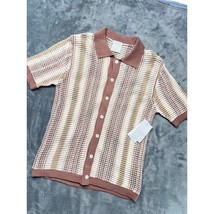 Mens Massive Luxury Knit Polo Shirt Short Sleeve Striped Button Up Size S - $862.17 MXN