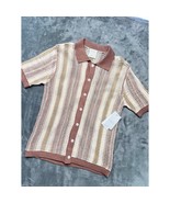 Mens Massive Luxury Knit Polo Shirt Short Sleeve Striped Button Up Size S - $862.17 MXN