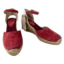 Ilse Jacobsen Wedge Espadrille Sandals Pink Suede 40 New - $59.39