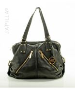 COOL LARGE BLACK MICHAEL KORS LEATHER ZIPPER SATCHEL! - $132.66