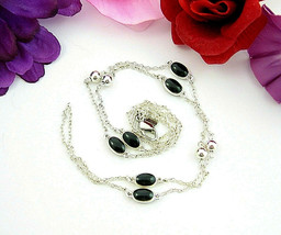 FI Signed BLACK ENAMEL OVAL Beads Vintage NECKLACE 2 Strand SILVERTONE 1... - $16.82