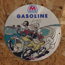 Vintage 1969 Marathon Gasoline &#39;&#39;Popeye &amp; Olive Oyl&#39;&#39; Porcelain Gas And Oil Sign - £96.53 GBP