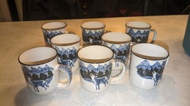 8 Folk Craft By Tienshan Wolf Coffee Mugs With Blue Spongeware - £63.28 GBP