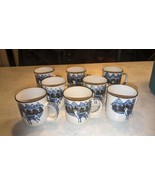 8 Folk Craft By Tienshan Wolf Coffee Mugs With Blue Spongeware - £62.09 GBP