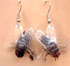Funky House Fly Flies Earrings Funny Weird Fishing Camping Garden Bug Insect Gag - £4.53 GBP