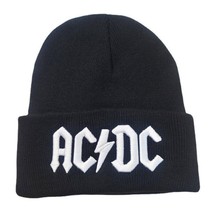 AC/DC Knit Ski Hat Beanie Black and White Heavy Metal 80&#39;s Rock Lovers Gift - £6.93 GBP