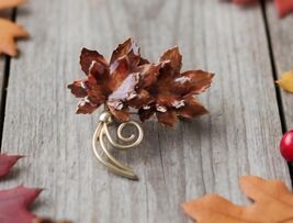 Coro Fall Leaf Brooch, Like New, Double Signed Thanksgiving Pin - $34.99