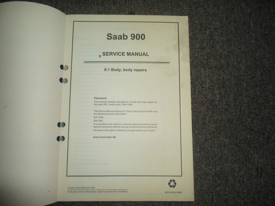 1994 95 96 971998 Saab 900 8:1 Body body Repairs Service Shop Manual FACTORY OEM Item image 2