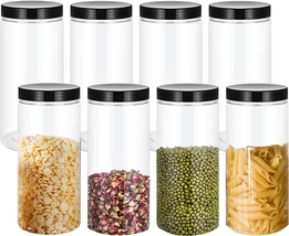 8 Pack 34 Oz Clear Plastic Jars with Black Lids - Plastic Food Storage J... - £23.14 GBP