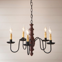 &quot;Country Inn&quot; 5 Arm Woodspun Chandelier In Americana Red Usa Handcrafted - £300.64 GBP