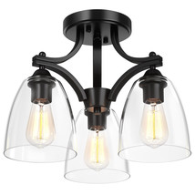 3-Light Semi Flush Mount Ceiling Light Fixture Vintage Clear Glass Pendant Lamp - £81.52 GBP