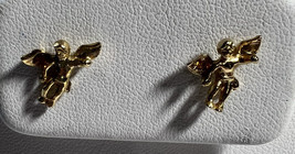 Jewelry Earrings Stud Cherubs or Angels Pink Rhinestones on Wings Gold Stone - £3.45 GBP