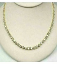 25Ct Round Cubic zirconia  Gougers Tennis Necklace 14K Yellow Gold Plated-Silver - £284.88 GBP