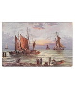 Sailboats Nautical Painting Sea Coast Beach Fishing Boat Vintage German ... - £3.98 GBP
