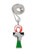 Afro-flag Colored ANKH Cross with Africa Motif Pendant Silver Tone Box Necklace - £15.97 GBP