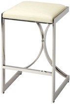 Counter Stool Contemporary Backless Polished Stainless Steel Faux Leather Iron - £625.03 GBP