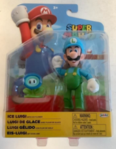 New Jakks Pacific 41404 World Of Nintendo 4&quot; Mario Ice Luigi W/ICE Flower Figure - £15.43 GBP