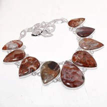 Crazy Lace Agate Pear Shape Gemstone Christmas Gift Necklace Jewelry 18&quot; SA 2441 - £11.95 GBP