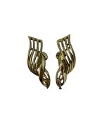 Coro Gold Tone Modernist Clip-On Earrings Mid Century Abstract Leaf Design - $16.20