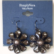 Simply Vera Wang Rhinestone &amp; Faux Pearl Flower Earrings Dangle Daisy - £7.81 GBP