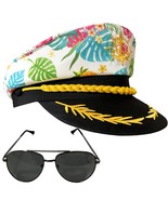 Captain Hat Sailor Hat Navy Yacht Boat Tropical Hawaiian Flower Cap Part... - £15.14 GBP