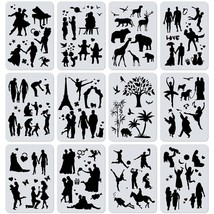 12Pcs Stencils For Painting On Wood - Stencils For Painting On Canvas Scrapbook  - £15.27 GBP