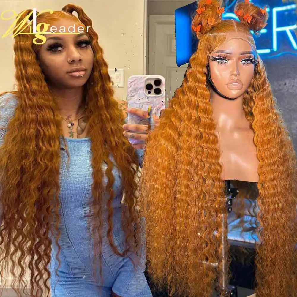 Deep Wave Preplucked Human Hair 13x6 Lace Frontal Wigs Glueless Ginger 180% Lace - $406.30+
