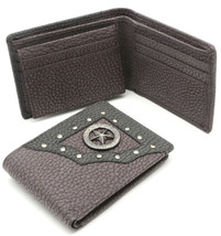 Bifold Brown Genuine Leather Wallet Star Design w/ Rivets - Detachable Flap - $18.51