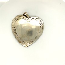 Vintage Sterling Signed Mexico Heart Shape Tribal Etched Stampwork Charm Pendant - £51.43 GBP