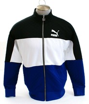 Puma Signature Black Blue &amp; White Retro Quilted Zip Front Track Jacket Men&#39;s NWT - £111.90 GBP