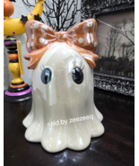 Halloween Ceramic Ghost with Orange Bow Figurine Statue Tabletop Decor 7.5 - $47.64 CAD
