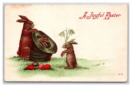 Joyful Easter Fantasy Rabbits Colored Eggs Top Hat  DB Postcard  H27 - £6.34 GBP